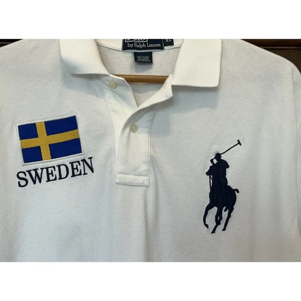 Vintage Polo Ralph Lauren Sweden Flag‎ Polo Shirt Size XL #3 Cotton